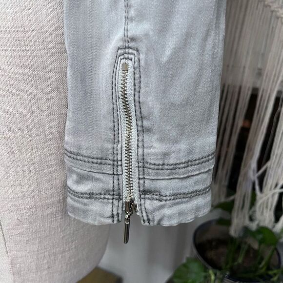 White House Black Market quilted denim jacket military moto cut sz 2 - Picture 6 of 11